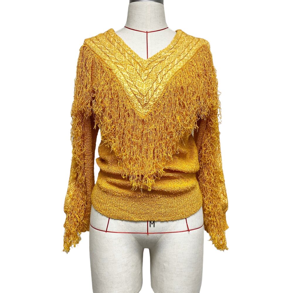 Vintage French Rags Womens Nubby Knit Long Sleeve Fringe Top